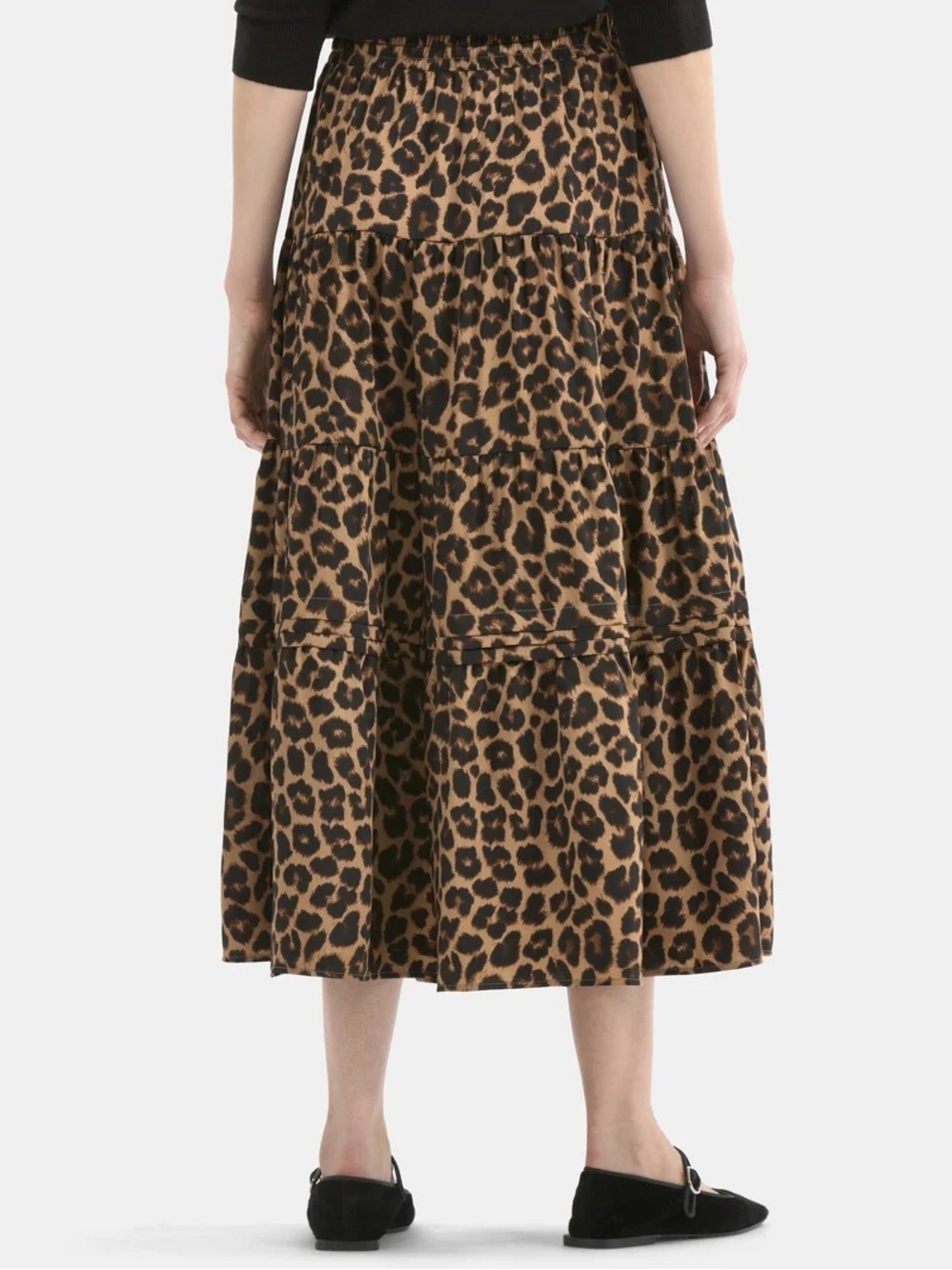 Time & Tru Leopard Print Tiered Midi Skirt - Brown/Black, Size S - Picture 2 of 9